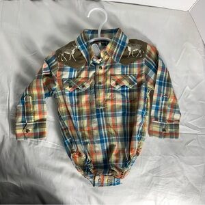 Wrangler Multicolor Plaid Baby Onesie Size 12 Mos